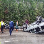 Woman injured after skidding off roundabout