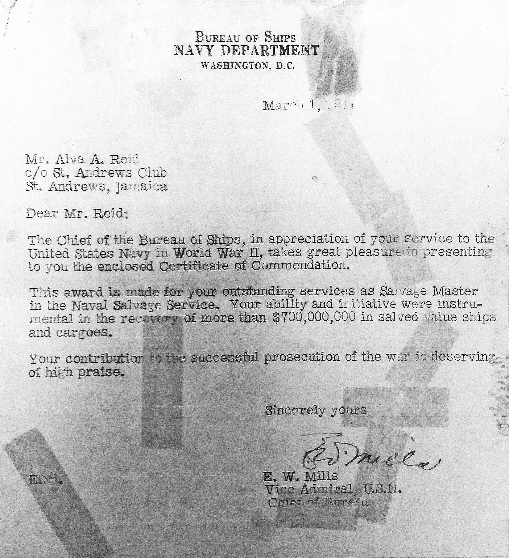 alva reid wwii letter