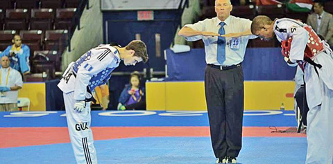 David Leider refereeing at the Pan Am Games in Toronto, Canada this week.