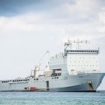 British Navy ship moors in George Town
