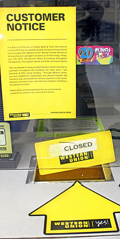 Western Union counters in the Cayman Islands closed suddenly last month. - Photo: Jewel Levy