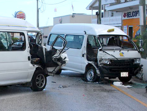The dive van and taxi collided on North Church Street around 1 p.m. Friday. Photo: Brent Fuller