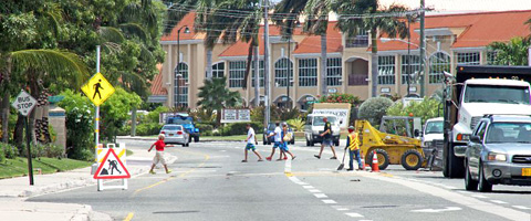 One of the new crosswalks on West Bay Road connects the Westin Resort to Governors Square shopping center. - Photo: Jewel Levy