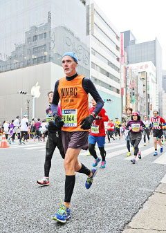 Phil Brown running the Tokyo Marathon in February.