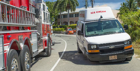 The ice-cream truck lost a wheel in the crash. - PHOTOS: TANEOS RAMSAY