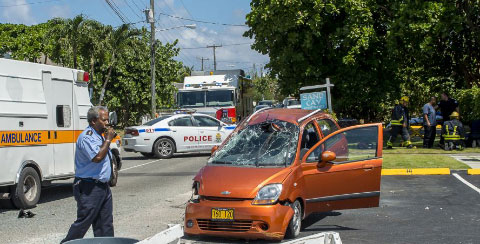 The car was badly damaged in the collision with the ice-cream truck.