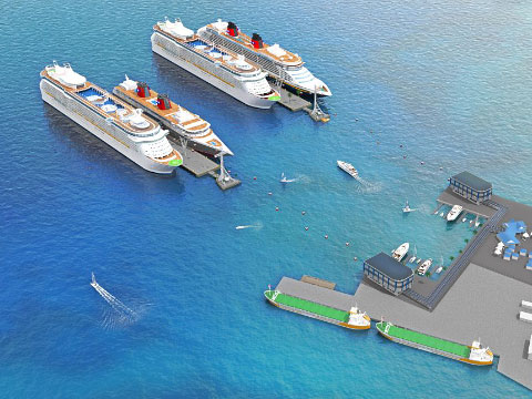 The new concpet involves cable cars linking the terminals to George Town.