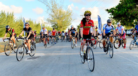 The Pete Ribbins Memorial Ride cyclists set off.