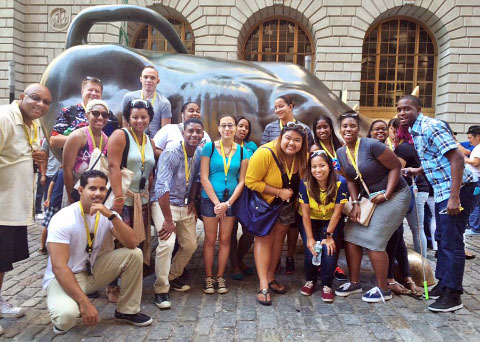 ICCI students at the ‘charging bull’ in the Financial District in Manhattan.