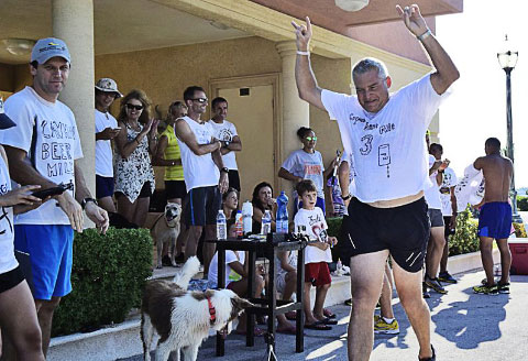 Bill McFarland celebrates finishing without keeling over.