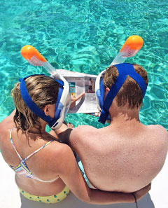 A couple in their snorkel masks read Richard Mold