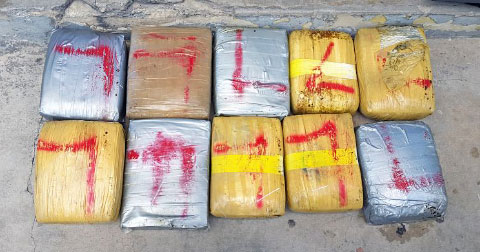 The wrapped packages of suspected ganja found at 12 Mile Bank Saturday. - Photo: RCIPS