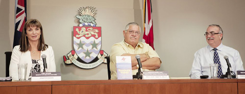 Ministry Chief Officer Jennifer Ahearn, Agriculture Minister Kurt Tibbetts and Ministry Councilor Roy McTaggart. - Photo: Kelsey Jukam