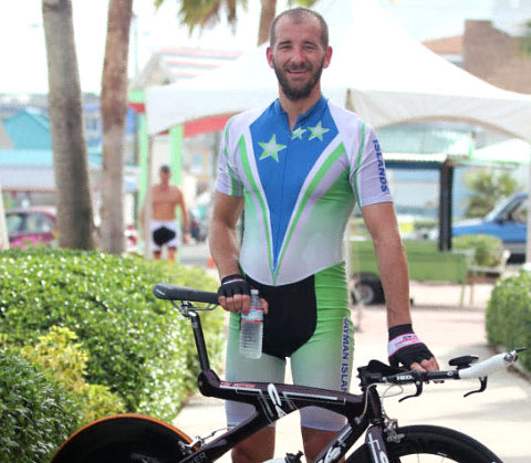Jerome Ameline with his uncomfortable time trial bike.