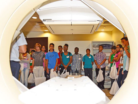 Students are given a tour of the Health City facilities.