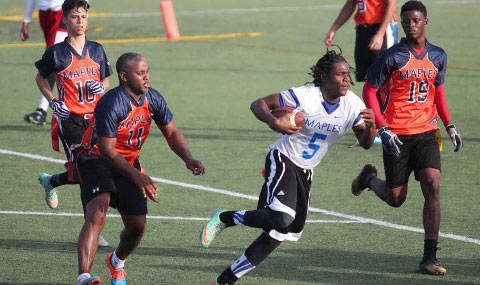 Larue Nixon’s runs give the Maples Knights plenty of trouble on Saturday. - PHOTOS: RON SHILLINGFORD