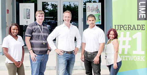 LIME interns Siovhan Simms, Kamaal Ebanks, Romario Ysaguirrie and Selena Scott with CEO Bill McCabe.