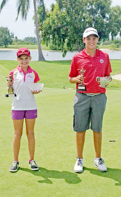 Holly McLean and Aaron Jarvis with their trophies.