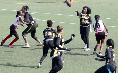 Anna Nyaundi feels no pressure as the Lady Sharks quarterback. - PHOTOS: RON SHILLINGFORD