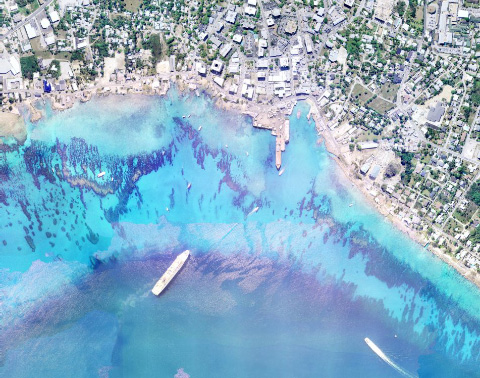 An aerial image of the George Town harbor where the proposed cruise ship dock would be built. - PHOTO: LANDS AND SURVEY DEPARTMENT, CIRCA 1999