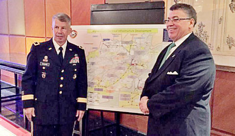 U.S. Army Major Gen. Todd Semonite, left, a commanding general of the Afghanistan transition, in Dubai with Cayman