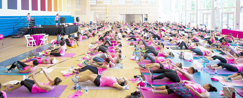 More than 250 people put down their yoga mats Saturday morning at the Arts and Recreation Centre at Camana Bay for the annual Pilates for Pink fundraiser.