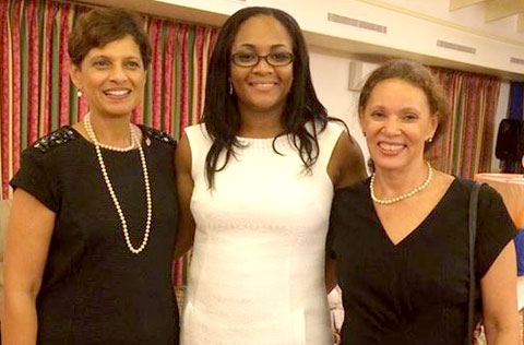 UWI Open Campus Valedictorian 2015, Nadesha Edwards, center, with Principal Luz Longsworth, left, and Deputy Principal Professor Julie Meeks at the principal