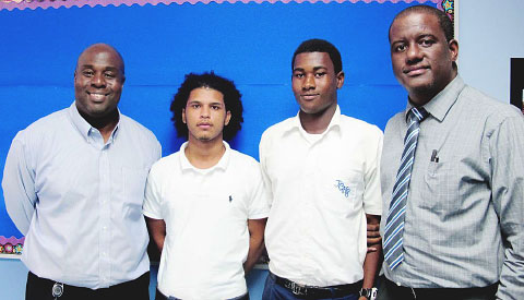 From left, Mike Myles, Christian Merren, Brandon Baker and Pastor Christopher Murray promote the Boyz2Men group. - PHOTO: JAMES WHITTAKER