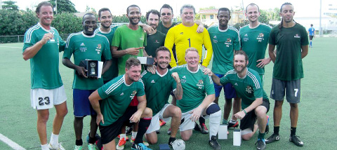 Harry’s won the Appleton Cup. Back, from left, Jeff Thornton, Floyd ‘Irons’ Mckenzie, Jon Japal, Kris Pearson, Steve Wilson, Martin Pilat, Dave Hubble, Cadassy Pollard, Ric Agrella, Forde Pierson.