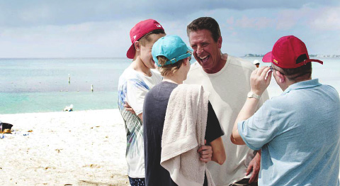 Dan Marino greets youngsters on Governors Beach on Saturday.