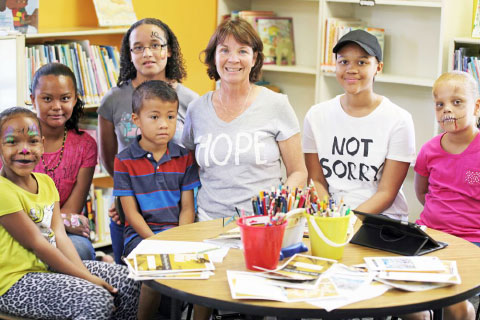 Kids Big Draw event participants Chiquita Ritch, Chanielle Connor, Garrison French, Jenna Grant, Tricia Sybersma, McKayla Cupid and Eryanah Anderson - Photo: Simone Scott