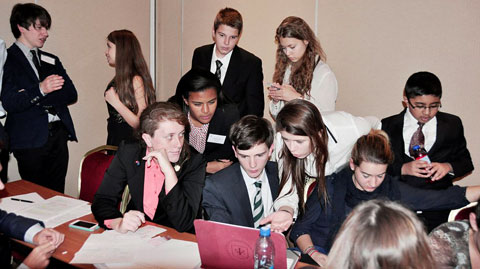 Students from Cayman Prep High School attending the Yale Model Government Europe conference in Budapest, Hungary last year.