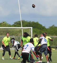Jordan Stubblefield, left, launches a pass for the Predators.