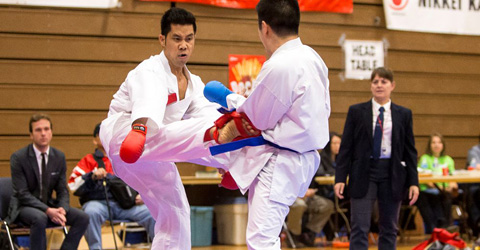 Nomerito Cortez, left, won silver in the kata.