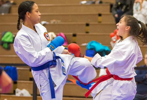 Tameka Cox, left, earned silver in sparring and bronze in kata.