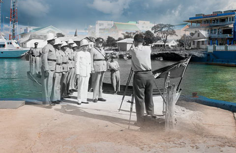 The Arrival of the Commissioner photographed by Joseph Steinmetz. Image and artwork by Courtney Platt, 2012. Original image by Lois Steinmetz, courtesy of the Steinmetz Collection, 1950.