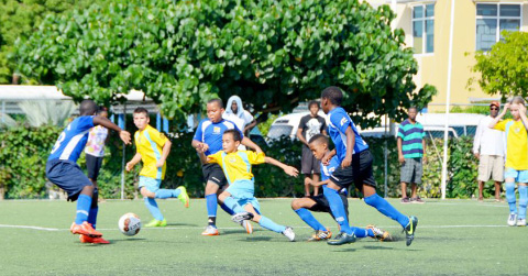 George Town Primary (blue) defeated South Sound Schools 1-0 in the PFL Under-11 Consolation Cup game.