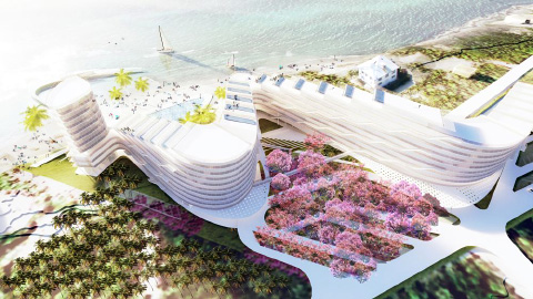 An aerial view of the proposed Beach Bay hotel.