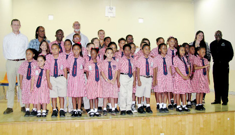 The newly installed Sir John A. Cumber Primary School’s Student Council sport their new ties.