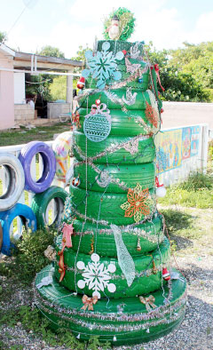 A Christmas tree made from used car tires and designed by local artist Christiana Edwards took the prize.