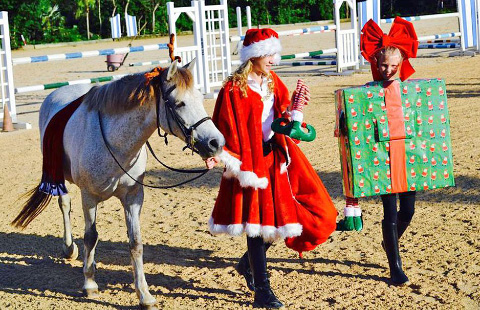 Abbey and Megan Swartz, accompanied by Blitzen, were fully decked out.