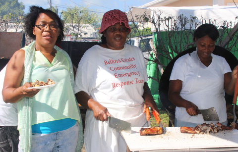 From Left: Paulette Chotan, Joan Jackson and Karlyn Lammie kept the jerk chicken flowing.