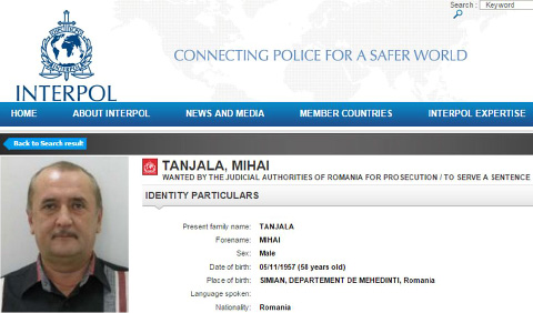 A screengrab of the Interpol Most Wanted listing for Mihai Tanjala.