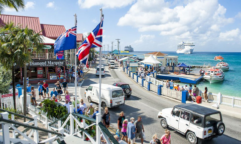 Five cruise ships and more than 16,000 passengers descended on George Town on Wednesday, one of the busiest cruise days of the year. – PHOTO: TANEOS RAMSAY
