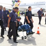 Fire officers welcome home ill colleague