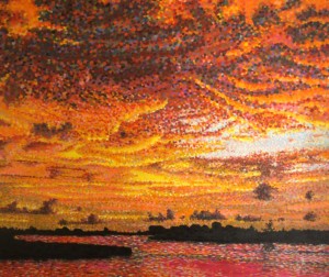 Gordon Solomon's oil painting, 'Red Sky at Night'