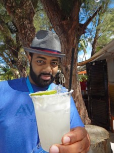 Walid Hamid from Tequila Avión shows off a margarita made with his brand.