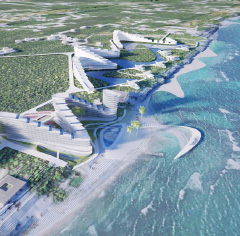 An architectural rendering of the new resort proposed for Beach Bay.
