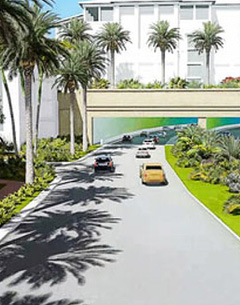 A conceptual rendering shows the northbound perspective on the realigned, four-lane, dual carriageway Esterley Tibbetts Highway, which will have left on/left off access points.