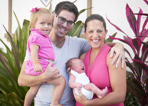 Baby Jemima Violet Kendall with sister Florence and parents Emma and Peter Kendall